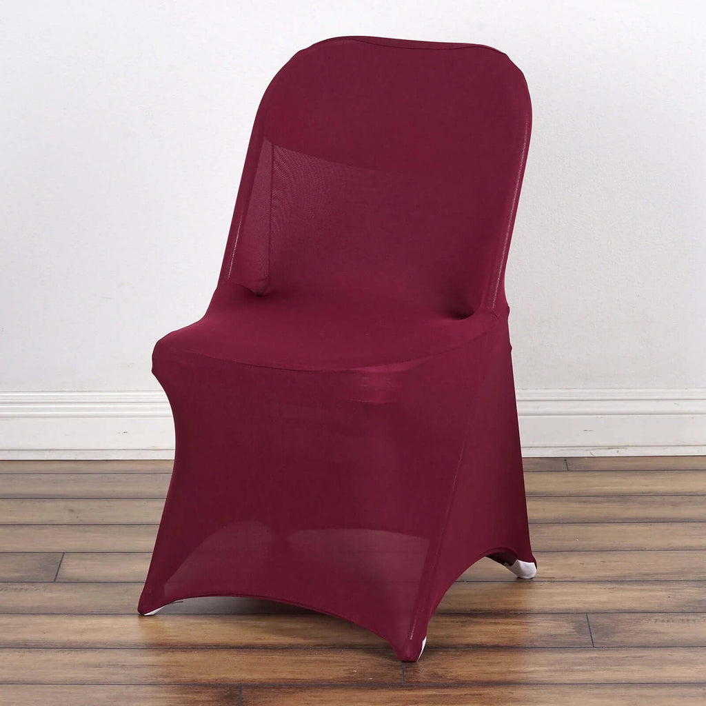 10 Pack Stretch Spandex Chair Covers Burgundy for Folding Chairs - Durable 160GSM Fitted Slipcovers - Bell Racket Store
