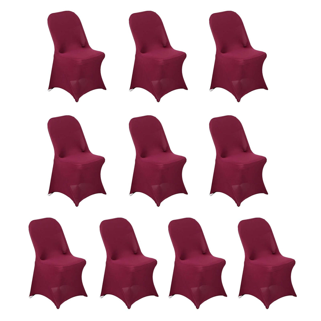 10 Pack Stretch Spandex Chair Covers Burgundy for Folding Chairs - Durable 160GSM Fitted Slipcovers - Bell Racket Store