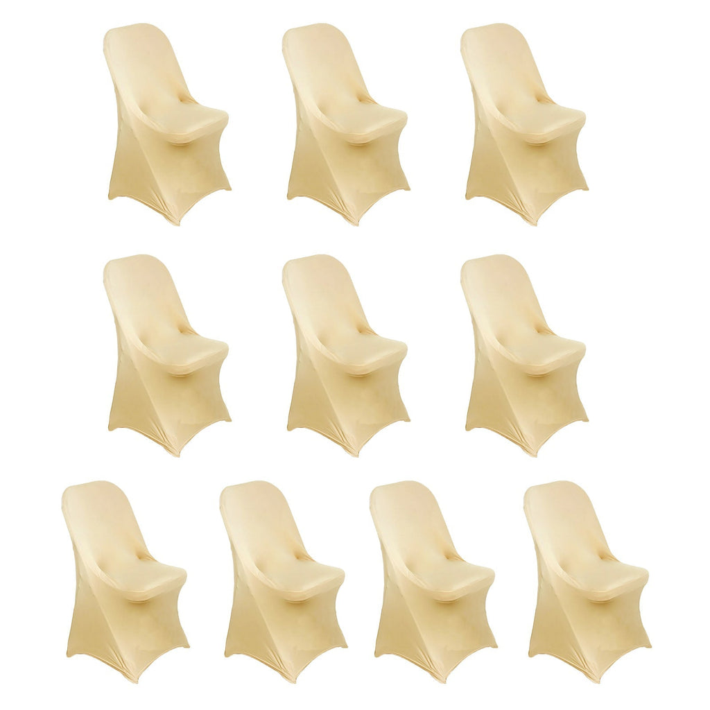 10 Pack Stretch Spandex Chair Covers Champagne for Folding Chairs - Durable 160GSM Fitted Slipcovers - Bell Racket Store