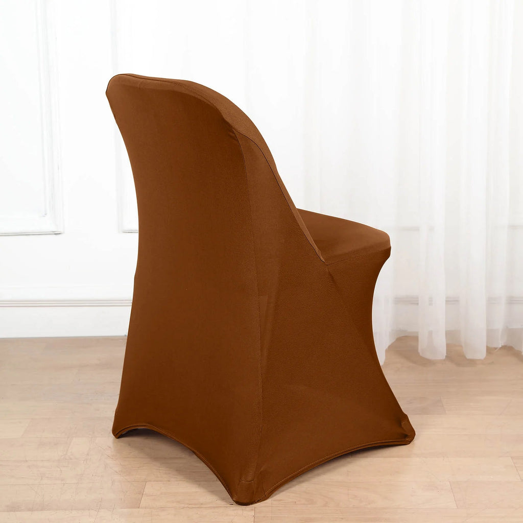 10 Pack Stretch Spandex Chair Covers Cinnamon Brown for Folding Chairs - Durable 160GSM Fitted Slipcovers - Bell Racket Store