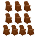 10 Pack Stretch Spandex Chair Covers Cinnamon Brown for Folding Chairs - Durable 160GSM Fitted Slipcovers - Bell Racket Store