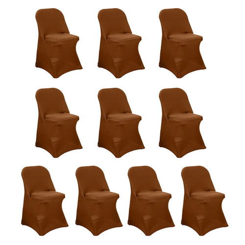 10 Pack Stretch Spandex Chair Covers Cinnamon Brown for Folding Chairs - Durable 160GSM Fitted Slipcovers - Bell Racket Store