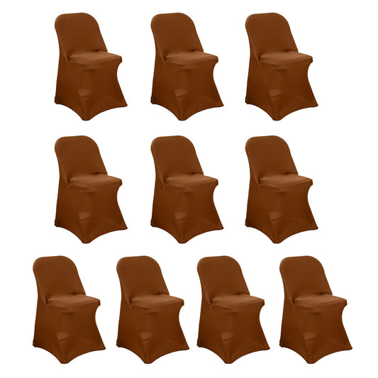 10 Pack Stretch Spandex Chair Covers Cinnamon Brown for Folding Chairs - Durable 160GSM Fitted Slipcovers - Bell Racket Store