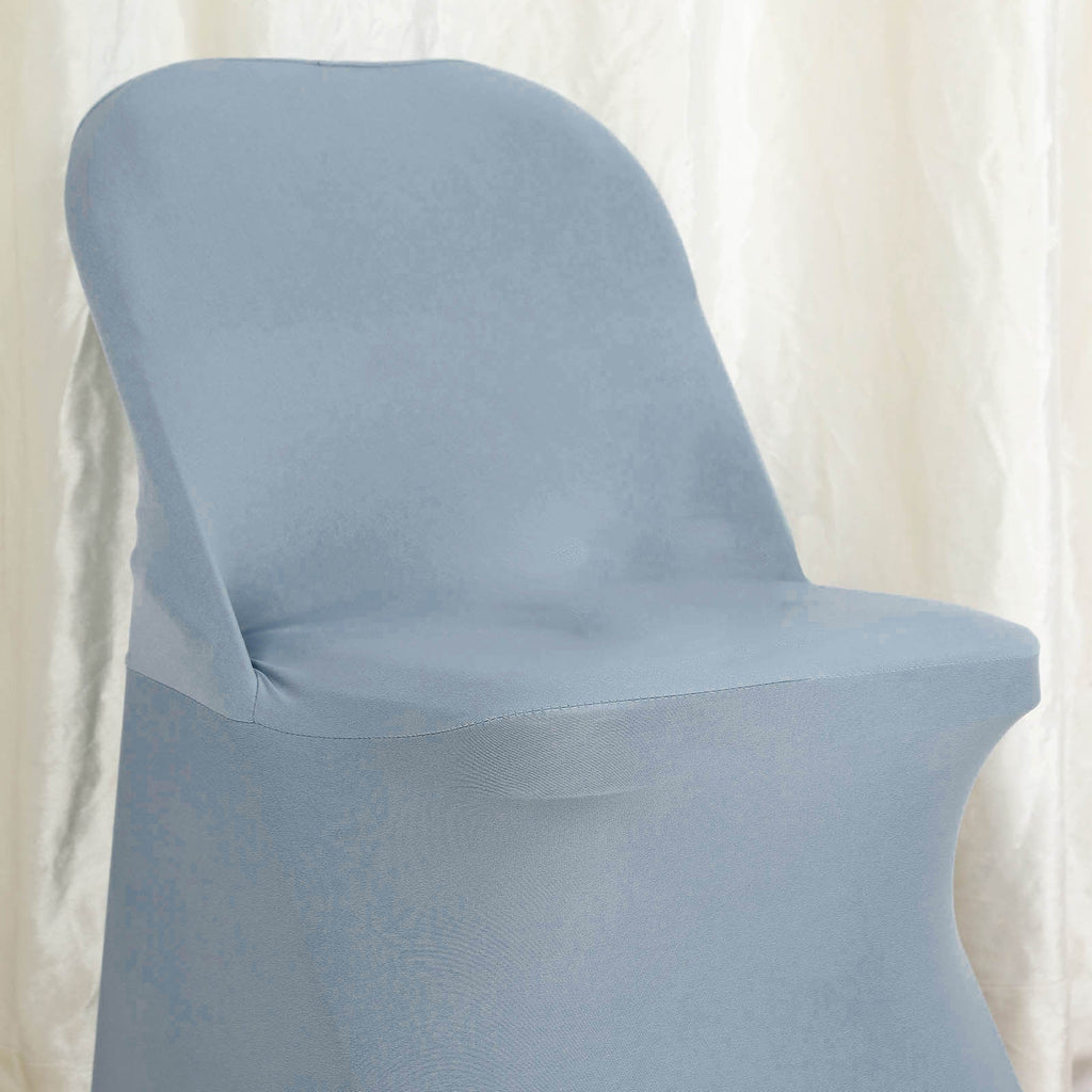 10 Pack Stretch Spandex Chair Covers Dusty Blue for Folding Chairs - Durable 160GSM Fitted Slipcovers - Bell Racket Store
