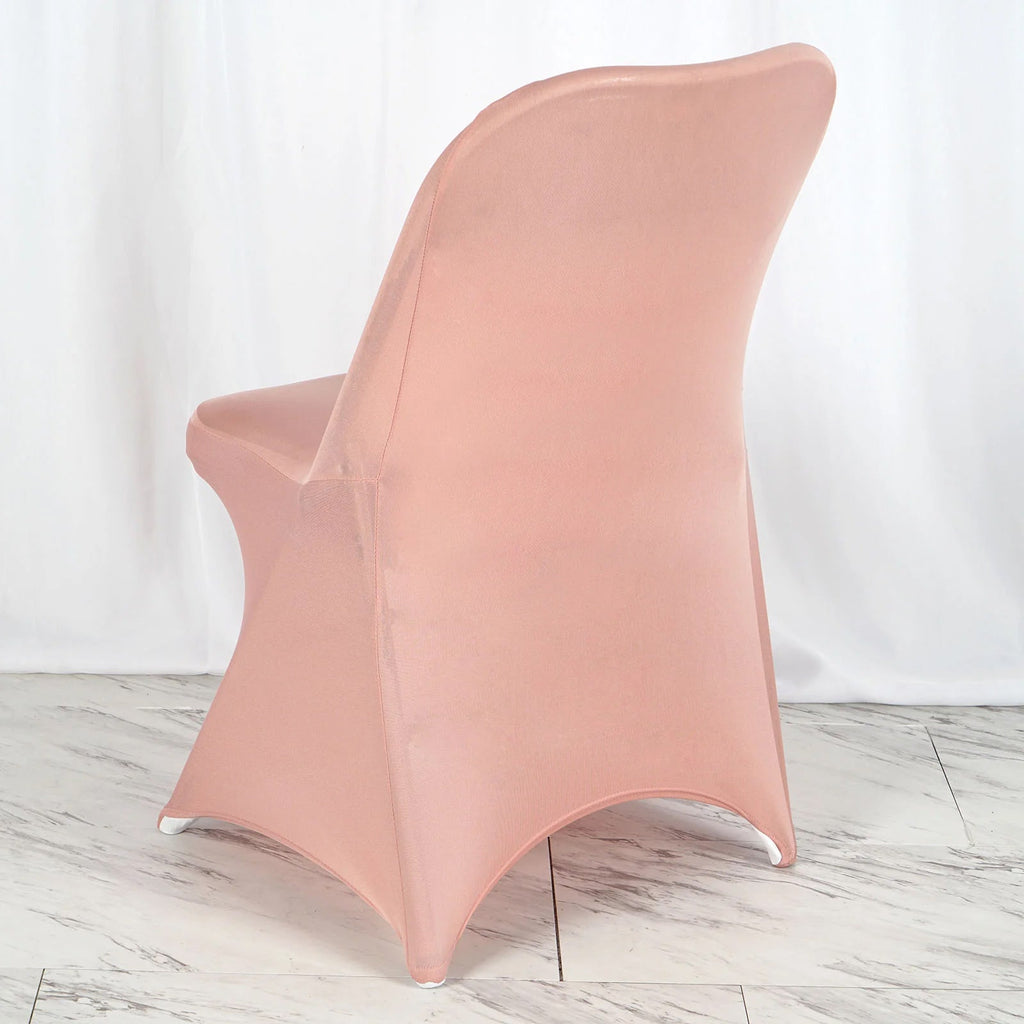 10 Pack Stretch Spandex Chair Covers Dusty Rose for Folding Chairs - Durable 160GSM Fitted Slipcovers - Bell Racket Store