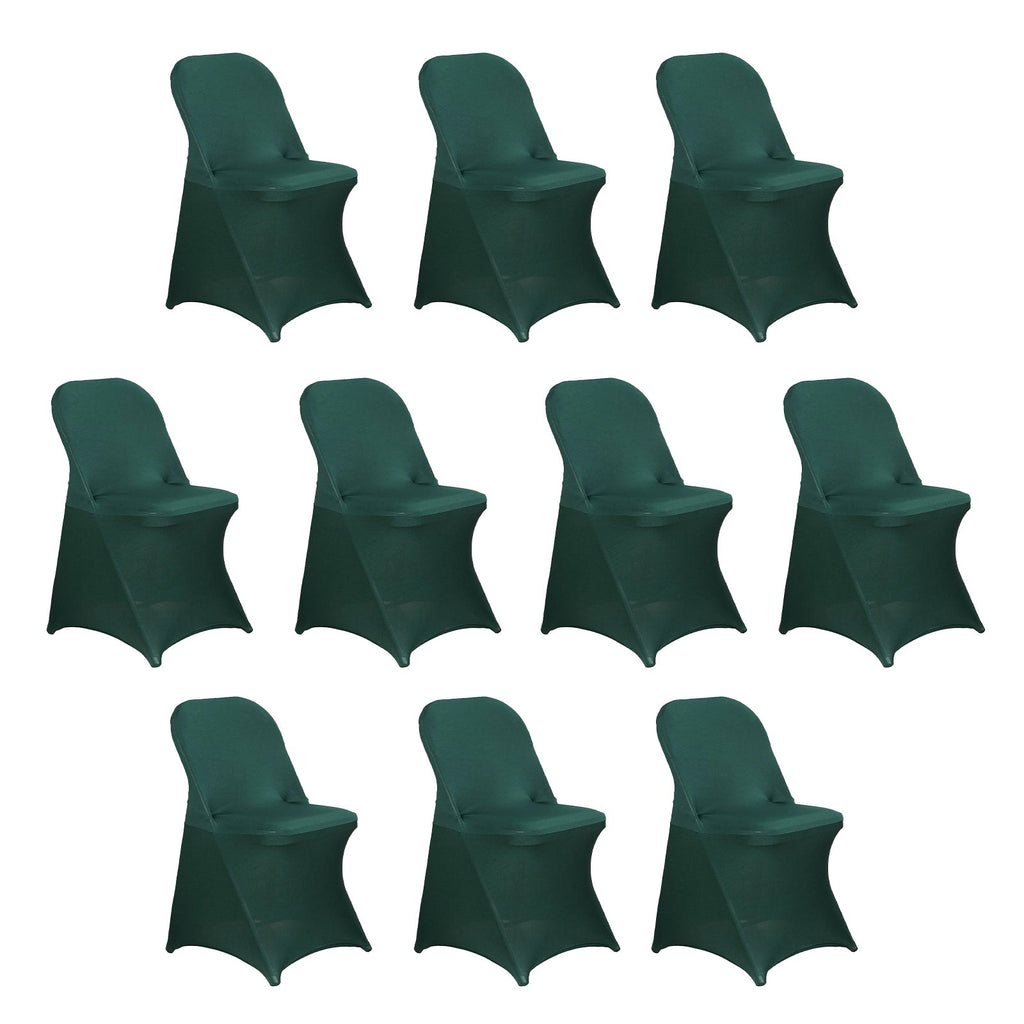 10 Pack Stretch Spandex Chair Covers Hunter Emerald Green for Folding Chairs - Durable 160GSM Fitted Slipcovers - Bell Racket Store