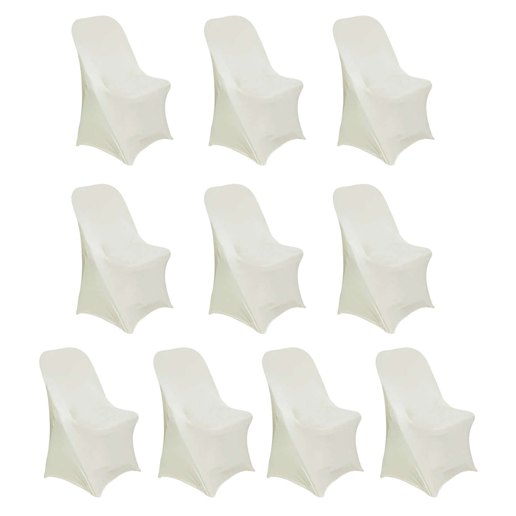 10 Pack Stretch Spandex Chair Covers Ivory for Folding Chairs - Durable 160GSM Fitted Slipcovers - Bell Racket Store
