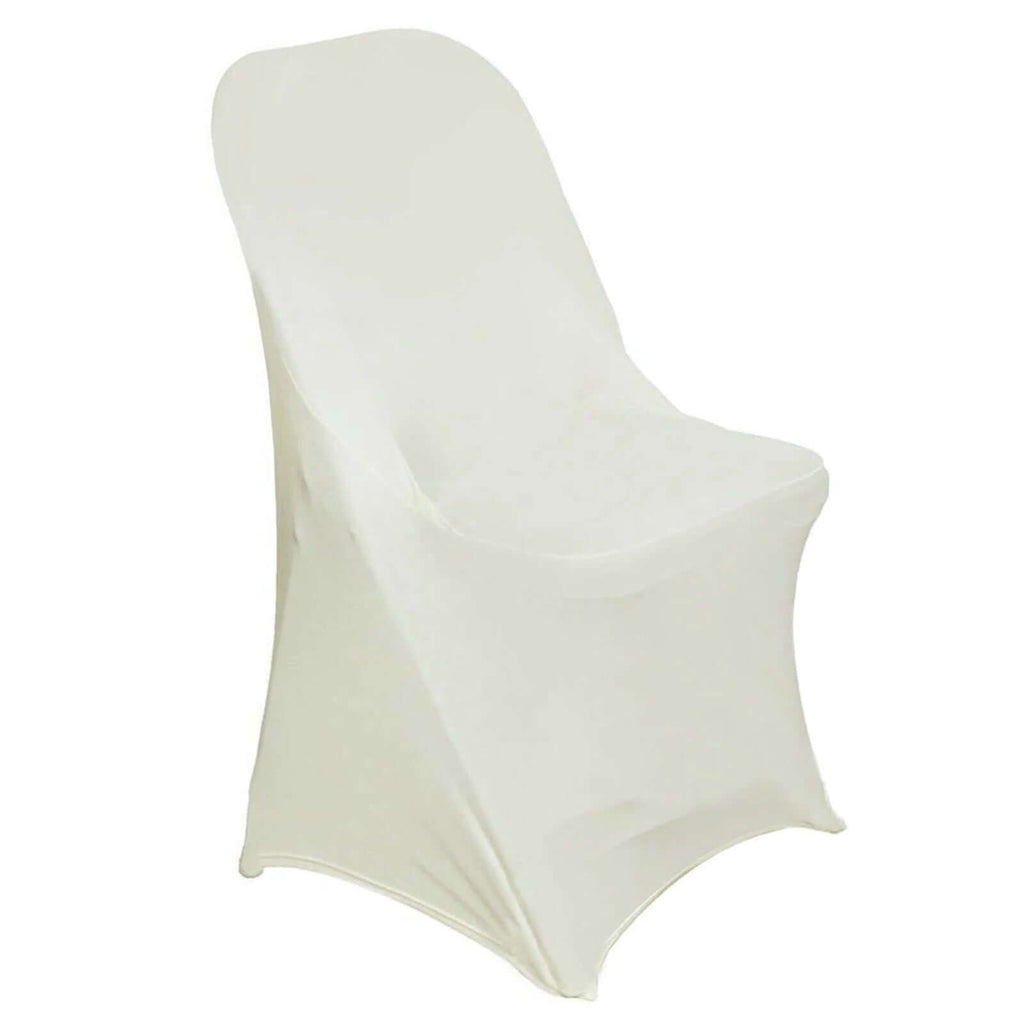 10 Pack Stretch Spandex Chair Covers Ivory for Folding Chairs - Durable 160GSM Fitted Slipcovers - Bell Racket Store