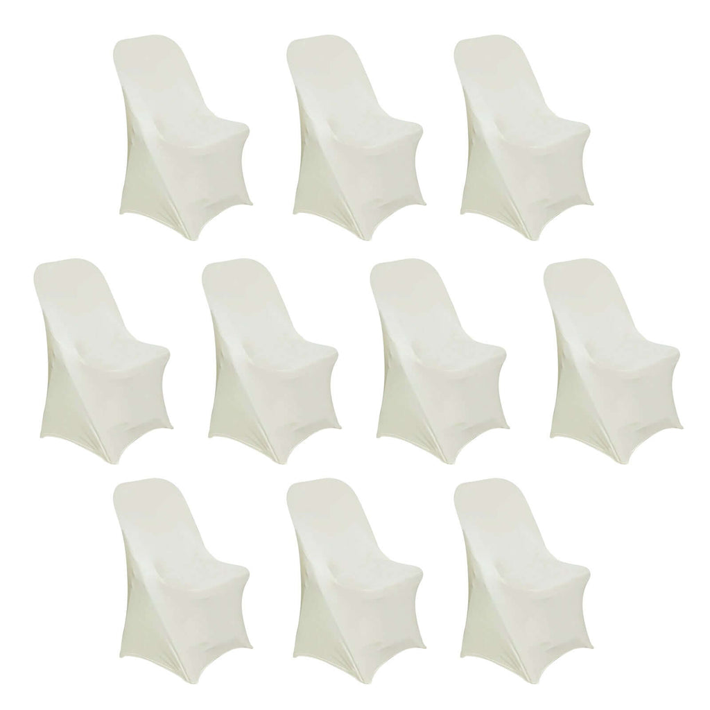 10 Pack Stretch Spandex Chair Covers Ivory for Folding Chairs - Durable 160GSM Fitted Slipcovers - Bell Racket Store