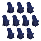 10 Pack Stretch Spandex Chair Covers Navy Blue for Folding Chairs - Durable 160GSM Fitted Slipcovers - Bell Racket Store