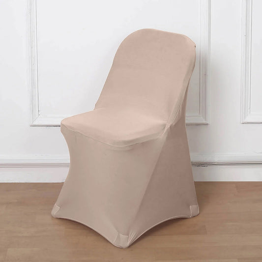 10 Pack Stretch Spandex Chair Covers Nude for Folding Chairs - Durable 160GSM Fitted Slipcovers - Bell Racket Store