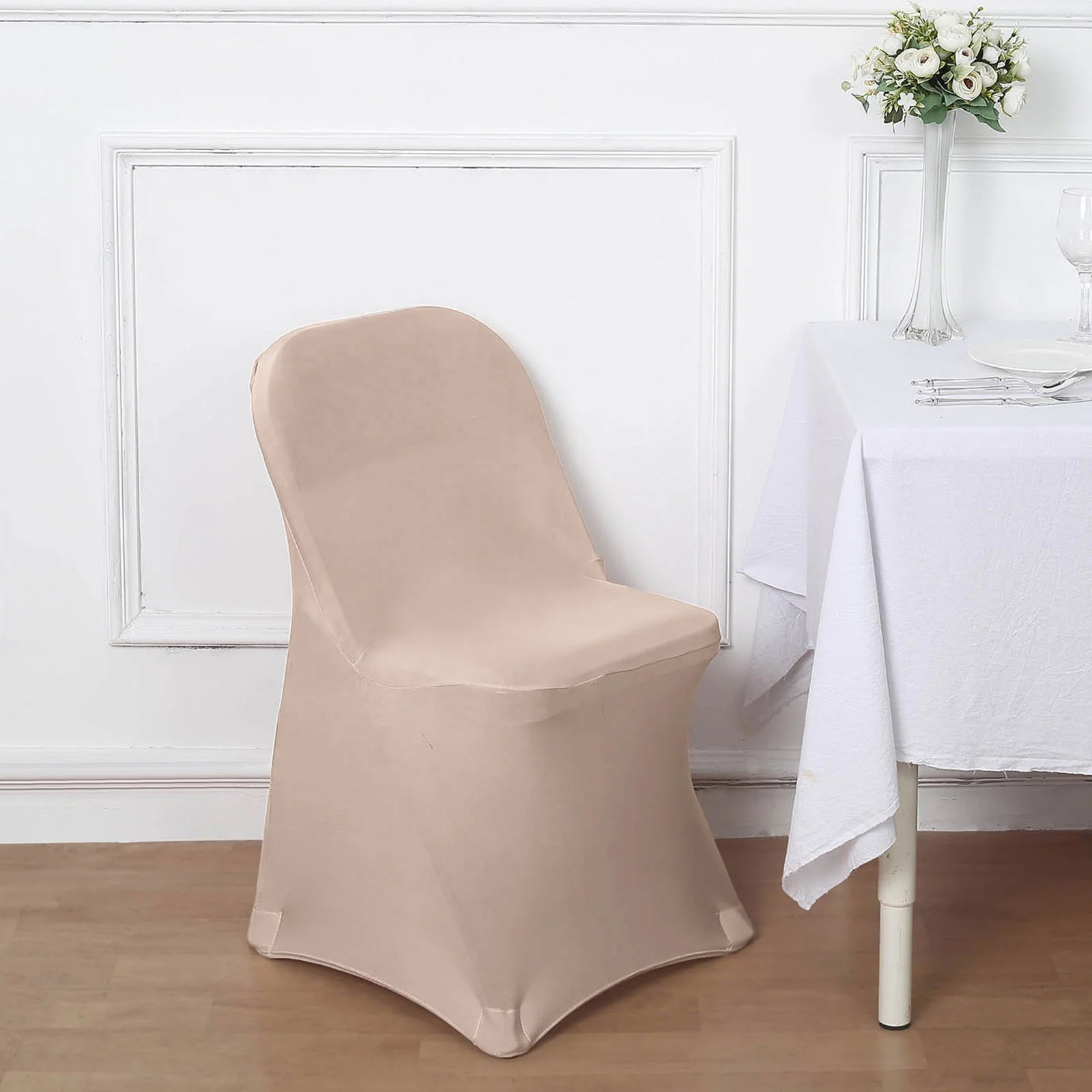 10 Pack Stretch Spandex Chair Covers Nude for Folding Chairs - Durable 160GSM Fitted Slipcovers - Bell Racket Store