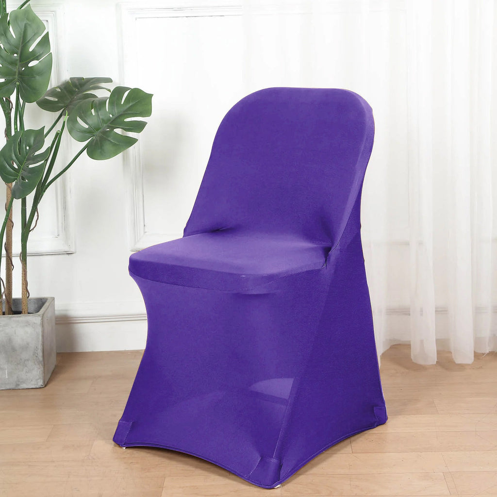 10 Pack Stretch Spandex Chair Covers Purple for Folding Chairs - Durable 160GSM Fitted Slipcovers - Bell Racket Store