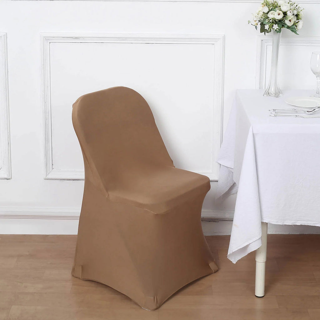10 Pack Stretch Spandex Chair Covers Taupe for Folding Chairs - Durable 160GSM Fitted Slipcovers - Bell Racket Store