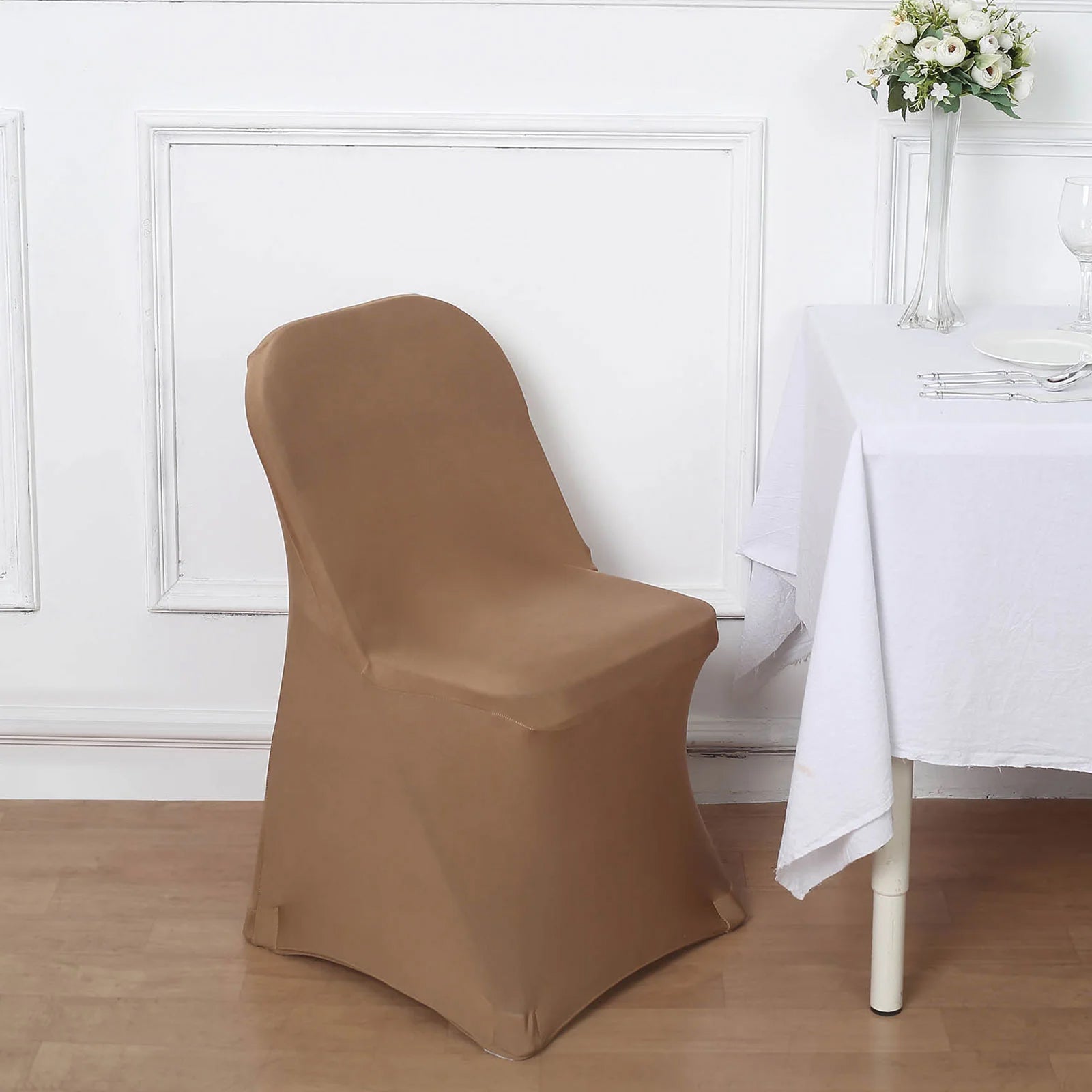 10 Pack Stretch Spandex Chair Covers Taupe for Folding Chairs - Durable 160GSM Fitted Slipcovers - Bell Racket Store
