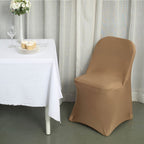 10 Pack Stretch Spandex Chair Covers Taupe for Folding Chairs - Durable 160GSM Fitted Slipcovers - Bell Racket Store