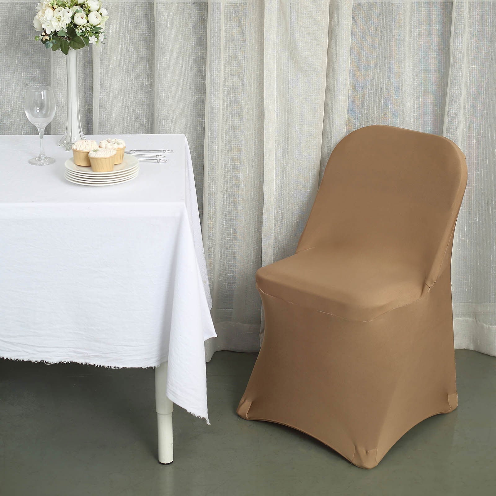 10 Pack Stretch Spandex Chair Covers Taupe for Folding Chairs - Durable 160GSM Fitted Slipcovers - Bell Racket Store