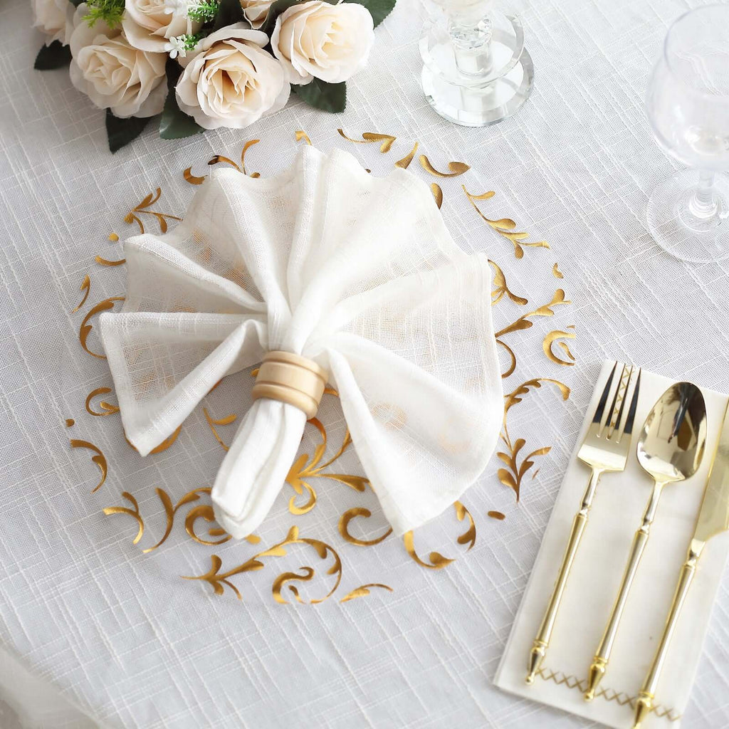 10 - Pack Table Placemats Embossed Foil Flower Design Metallic Gold Round - Sheer Organza Disposable Mats 13" - Bell Racket Store