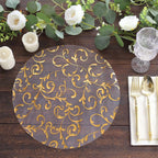 10 - Pack Table Placemats Embossed Foil Flower Design Metallic Gold Round - Sheer Organza Disposable Mats 13" - Bell Racket Store