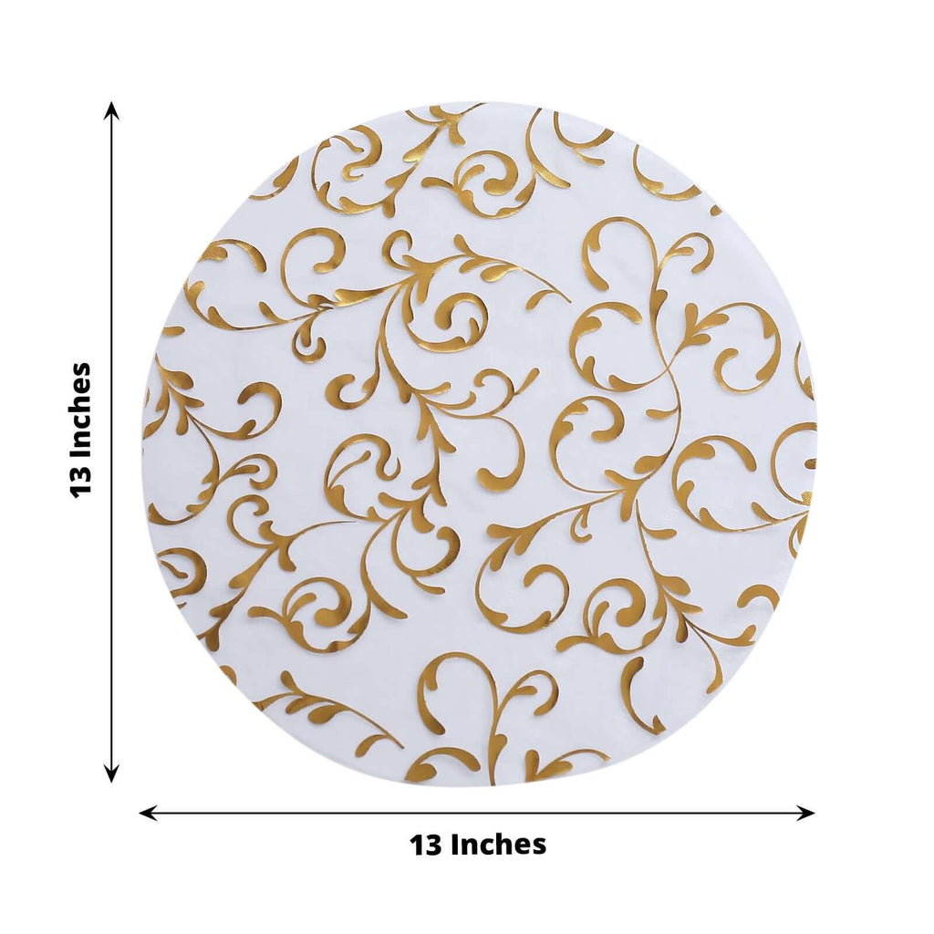 10 - Pack Table Placemats Embossed Foil Flower Design Metallic Gold Round - Sheer Organza Disposable Mats 13" - Bell Racket Store