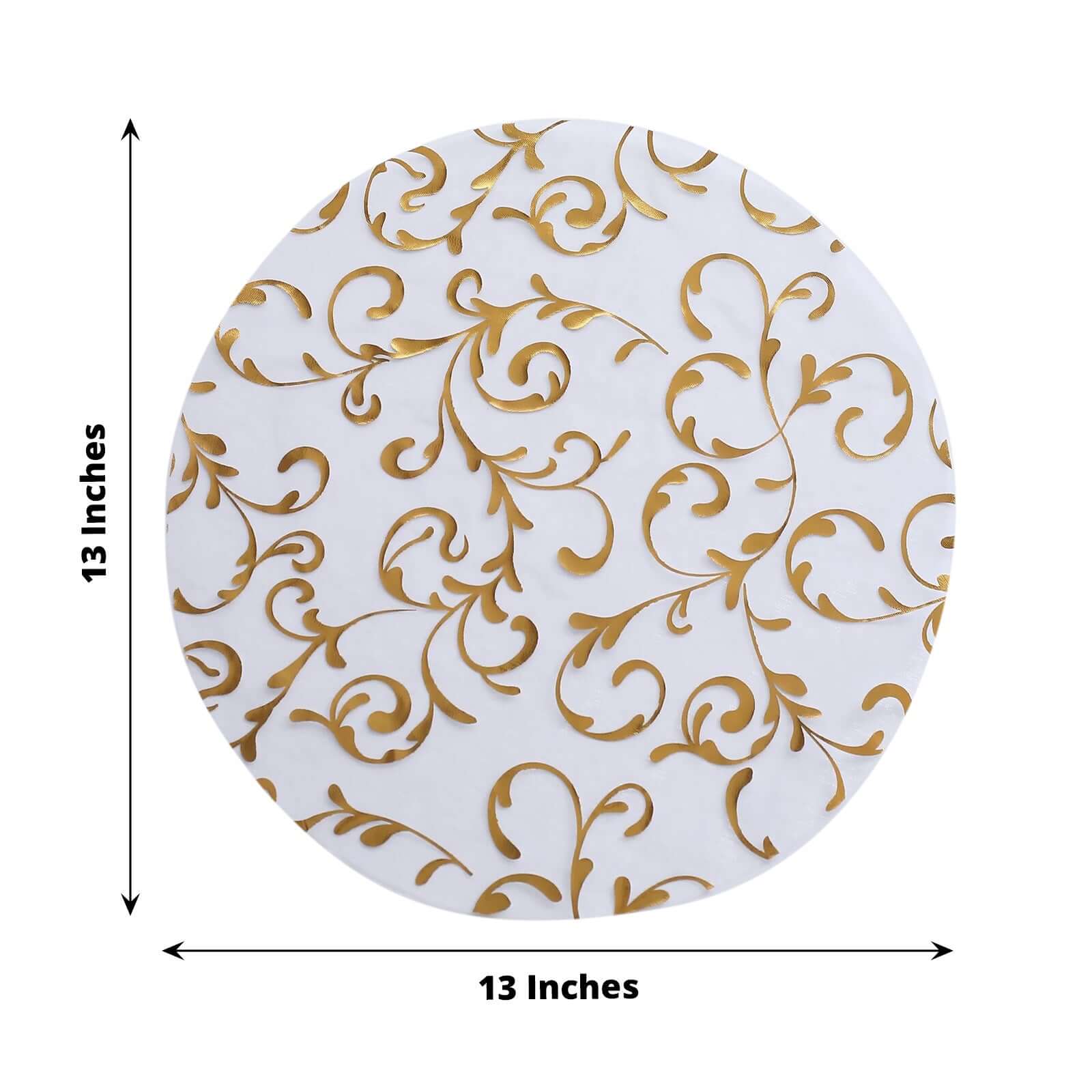10 - Pack Table Placemats Embossed Foil Flower Design Metallic Gold Round - Sheer Organza Disposable Mats 13" - Bell Racket Store