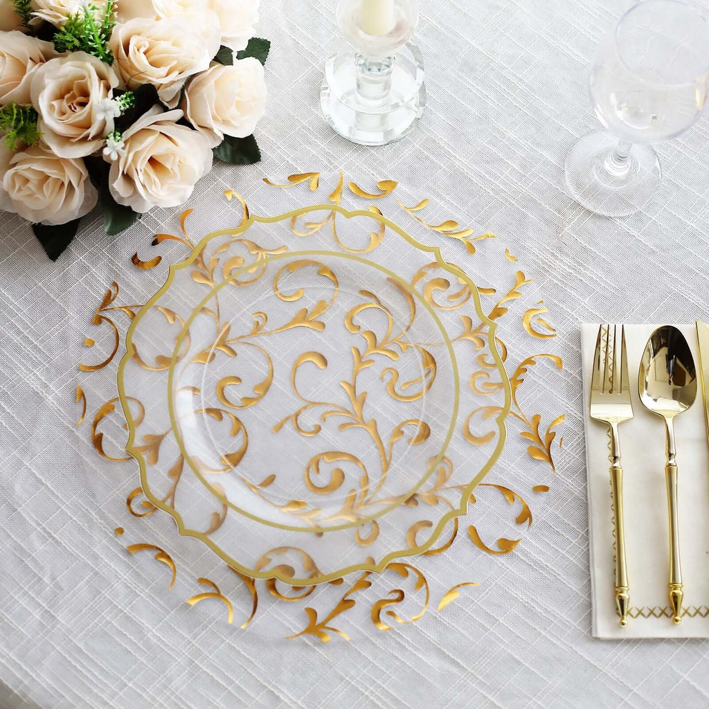 10 - Pack Table Placemats Embossed Foil Flower Design Metallic Gold Round - Sheer Organza Disposable Mats 13" - Bell Racket Store