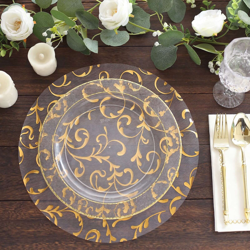 10 - Pack Table Placemats Embossed Foil Flower Design Metallic Gold Round - Sheer Organza Disposable Mats 13" - Bell Racket Store