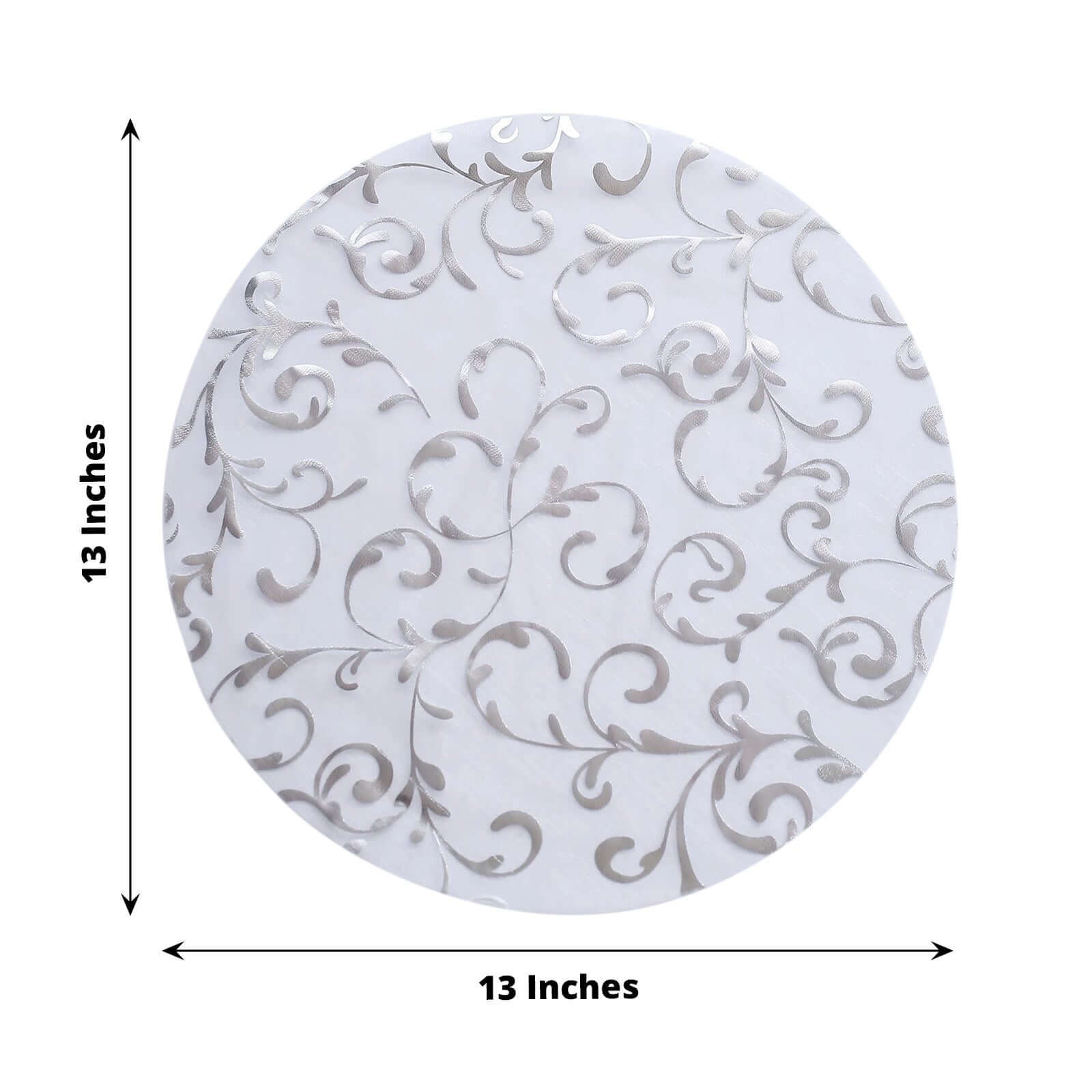 10 - Pack Table Placemats Embossed Foil Flower Design Metallic Silver Round - Sheer Organza Disposable Mats 13" - Bell Racket Store