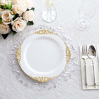 10 - Pack Table Placemats Embossed Foil Flower Design Metallic Silver Round - Sheer Organza Disposable Mats 13" - Bell Racket Store