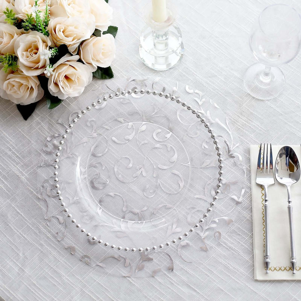 10 - Pack Table Placemats Embossed Foil Flower Design Metallic Silver Round - Sheer Organza Disposable Mats 13" - Bell Racket Store