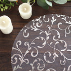 10 - Pack Table Placemats Embossed Foil Flower Design Metallic Silver Round - Sheer Organza Disposable Mats 13" - Bell Racket Store