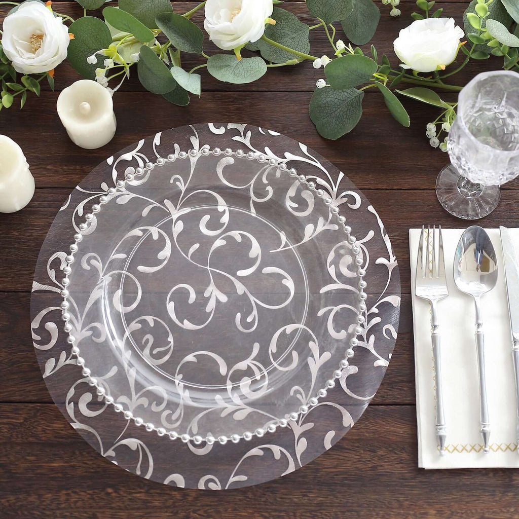 10 - Pack Table Placemats Embossed Foil Flower Design Metallic Silver Round - Sheer Organza Disposable Mats 13" - Bell Racket Store