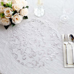 10 - Pack Table Placemats Embossed Foil Flower Design Metallic Silver Round - Sheer Organza Disposable Mats 13" - Bell Racket Store