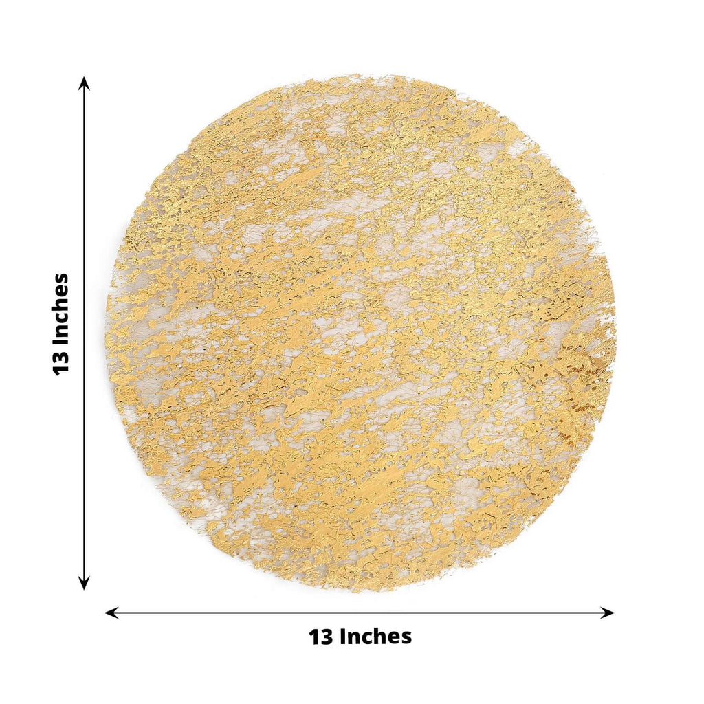 10 - Pack Table Placemats Foil Design Metallic Gold Round - Mesh Disposable Shiny Dining Mats 13" - Bell Racket Store
