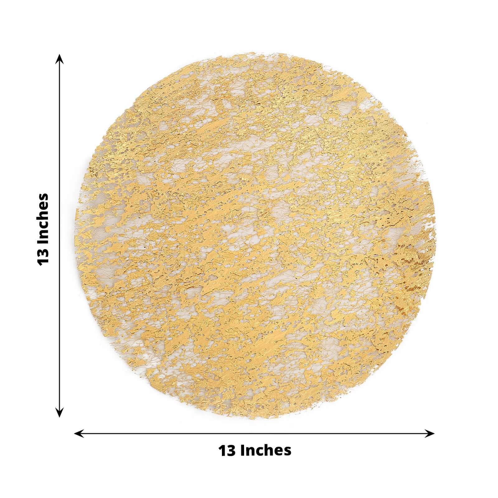10 - Pack Table Placemats Foil Design Metallic Gold Round - Mesh Disposable Shiny Dining Mats 13" - Bell Racket Store