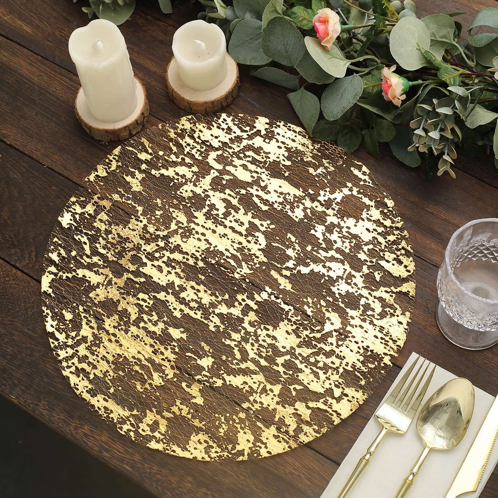 10 - Pack Table Placemats Foil Design Metallic Gold Round - Mesh Disposable Shiny Dining Mats 13" - Bell Racket Store