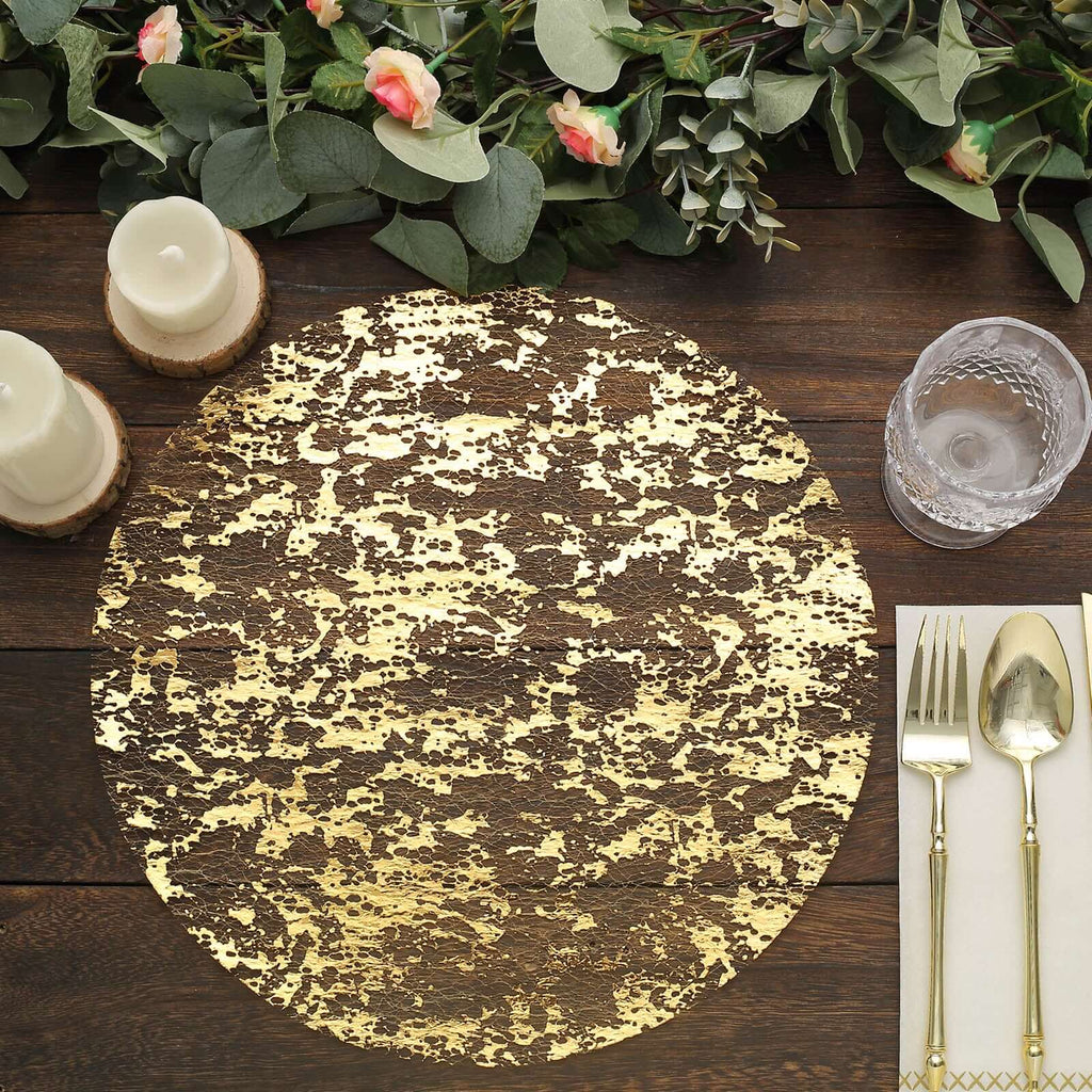 10 - Pack Table Placemats Foil Design Metallic Gold Round - Mesh Disposable Shiny Dining Mats 13" - Bell Racket Store