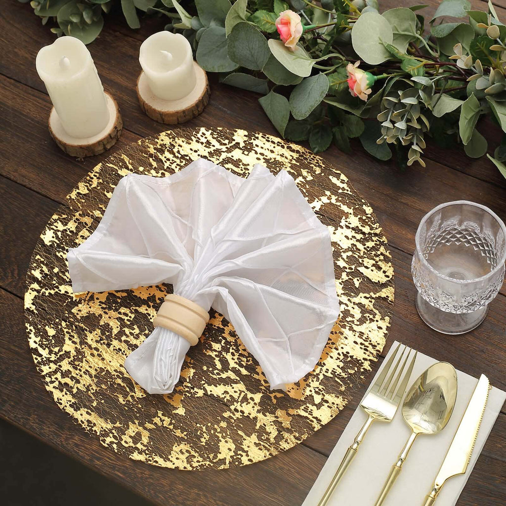 10 - Pack Table Placemats Foil Design Metallic Gold Round - Mesh Disposable Shiny Dining Mats 13" - Bell Racket Store