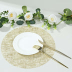 10 - Pack Table Placemats Glitter Design Metallic Gold Round - Mesh Polyester Disposable Mats 13" - Bell Racket Store