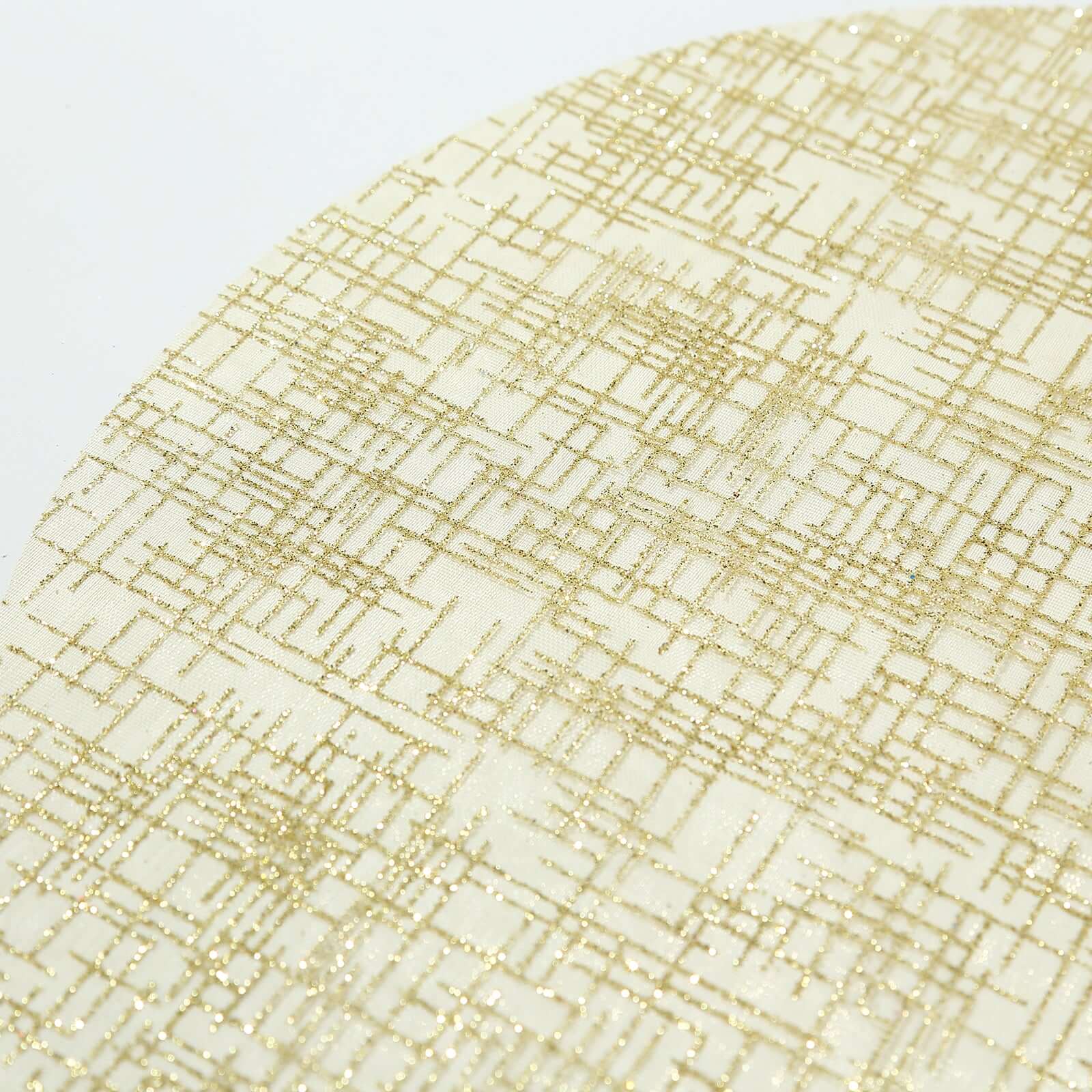 10 - Pack Table Placemats Glitter Design Metallic Gold Round - Mesh Polyester Disposable Mats 13" - Bell Racket Store