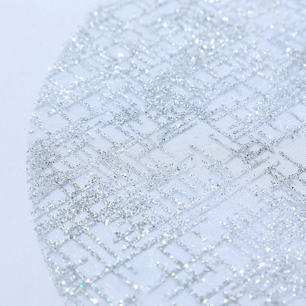 10 - Pack Table Placemats Glitter Design Metallic Silver Round - Mesh Polyester Disposable Mats 13" - Bell Racket Store