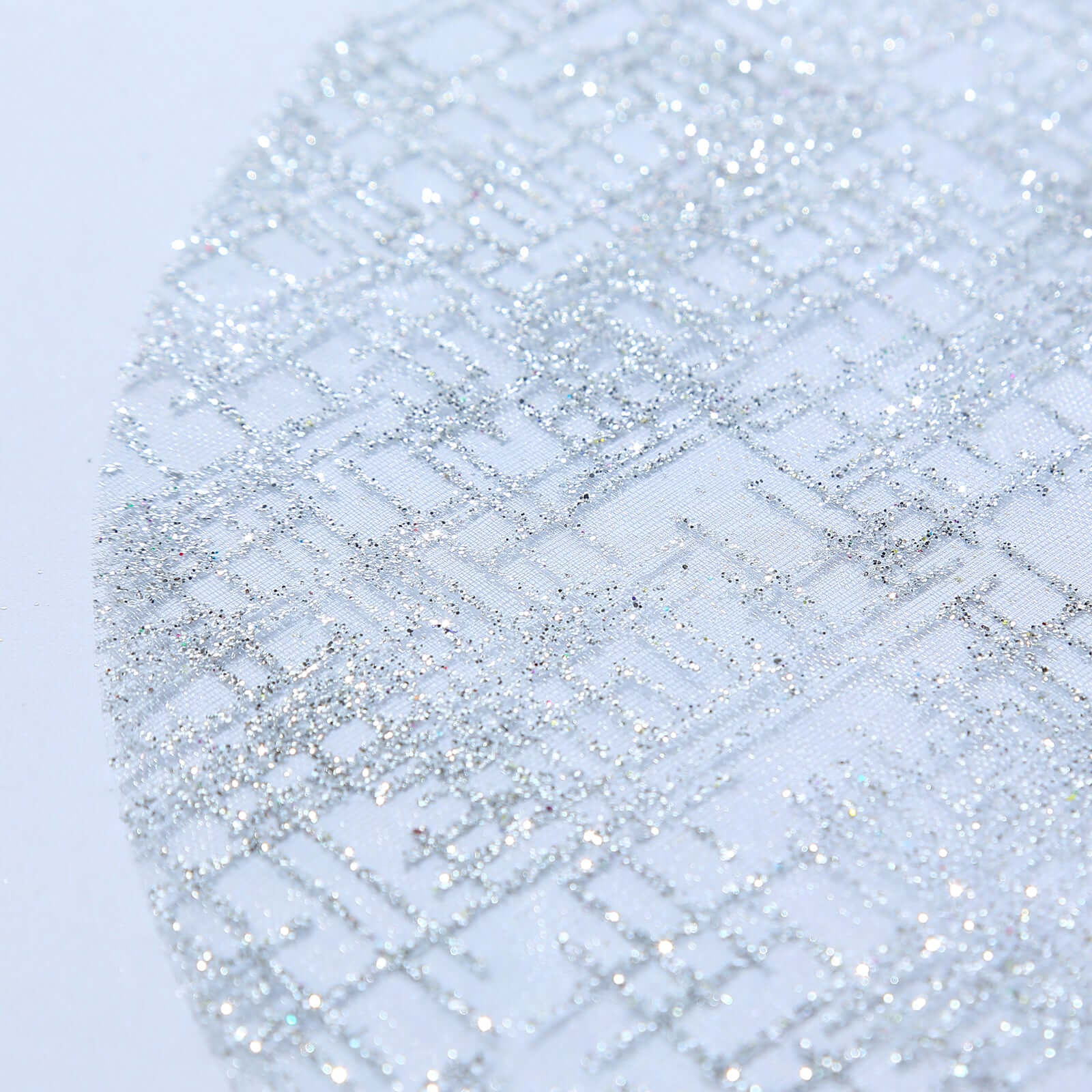 10 - Pack Table Placemats Glitter Design Metallic Silver Round - Mesh Polyester Disposable Mats 13" - Bell Racket Store