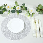 10 - Pack Table Placemats Glitter Design Metallic Silver Round - Mesh Polyester Disposable Mats 13" - Bell Racket Store