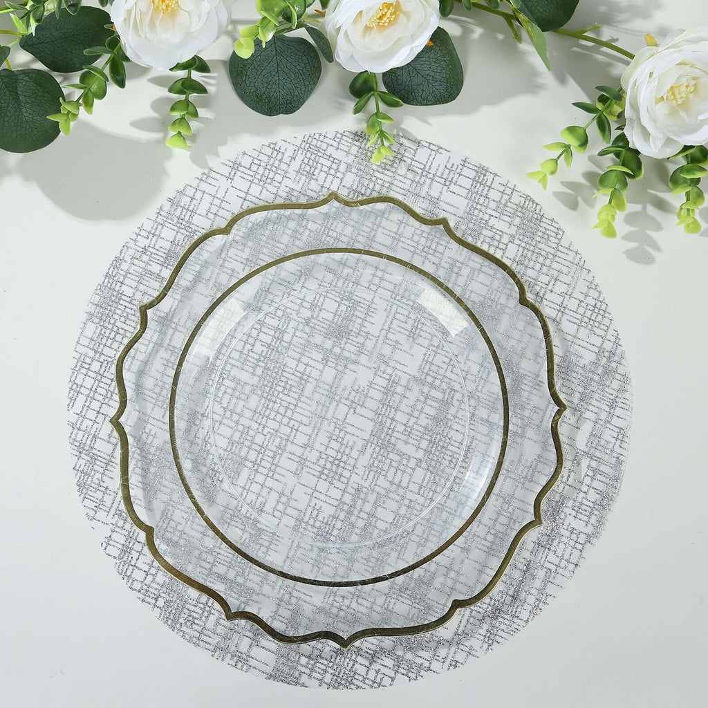 10 - Pack Table Placemats Glitter Design Metallic Silver Round - Mesh Polyester Disposable Mats 13" - Bell Racket Store