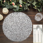 10 - Pack Table Placemats Sequin Design Metallic Silver Round - Mesh Disposable Dust - Free Dining Mats 13" - Bell Racket Store