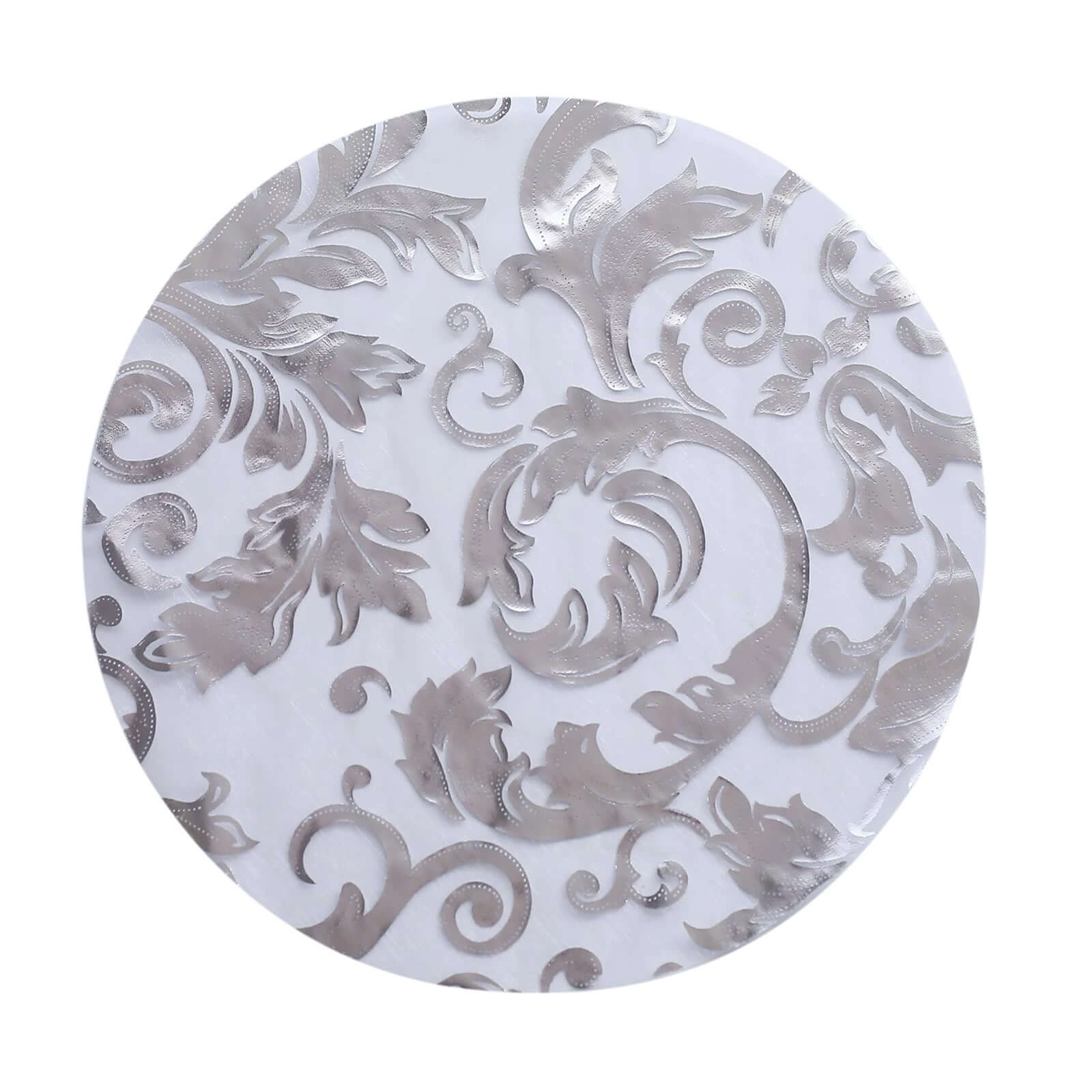 10 - Pack Table Placemats Swirl Foil Floral Design Metallic Silver Round - Sheer Organza Disposable Mats 13" - Bell Racket Store