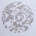 10 - Pack Table Placemats Swirl Foil Floral Design Metallic Silver Round - Sheer Organza Disposable Mats 13" - Bell Racket Store