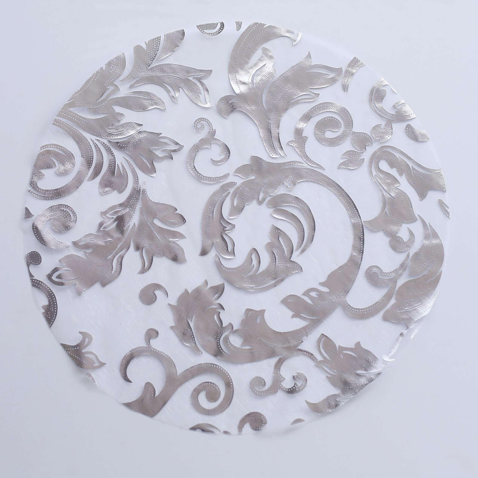 10 - Pack Table Placemats Swirl Foil Floral Design Metallic Silver Round - Sheer Organza Disposable Mats 13" - Bell Racket Store