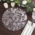 10 - Pack Table Placemats Swirl Foil Floral Design Metallic Silver Round - Sheer Organza Disposable Mats 13" - Bell Racket Store