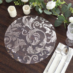 10 - Pack Table Placemats Swirl Foil Floral Design Metallic Silver Round - Sheer Organza Disposable Mats 13" - Bell Racket Store